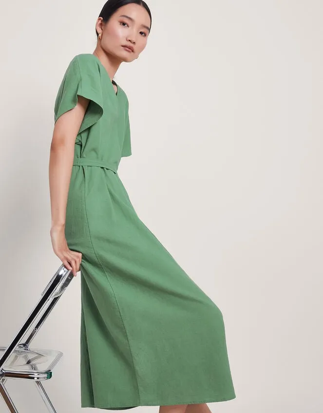 Verity Belt Dress Green Women Monsoon Linen