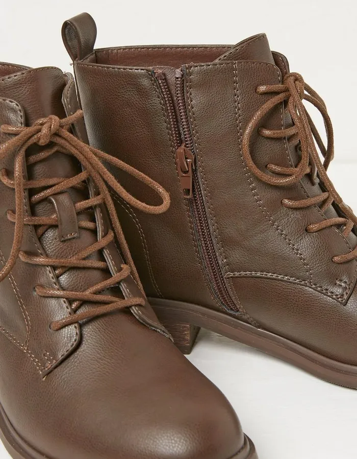 Vivi Lace Up Ankle Boots Chocolate Brown Women FatFace Boots