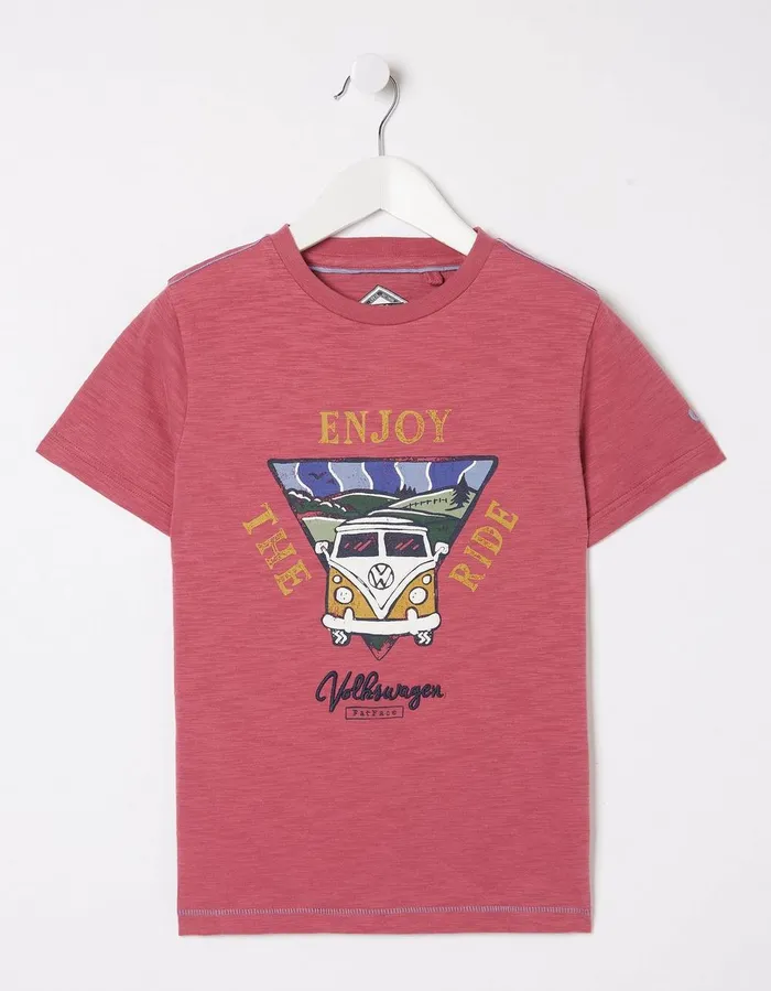 VW Enjoy The Ride T Shirt Dark Pink Boys FatFace TShirts and Polos