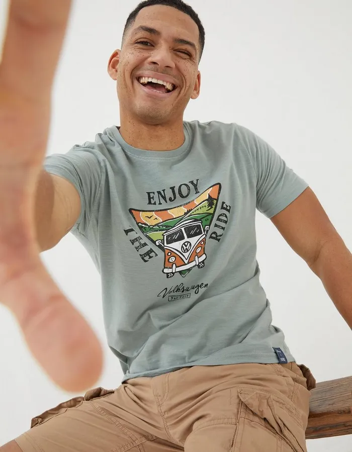 VW Enjoy The Ride TShirt Sage Green Men FatFace TShirts
