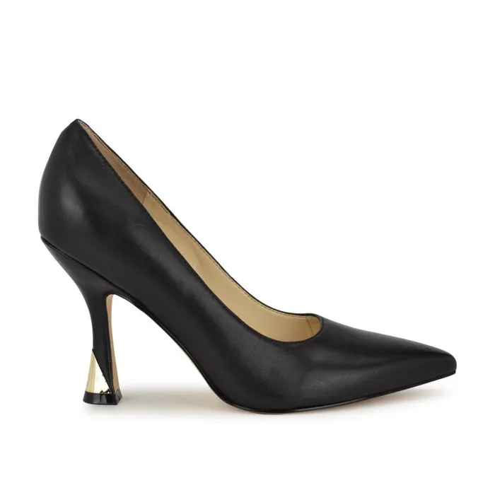 Vylot Pointy Toe Pumps Black Leather Women Nine West Heels