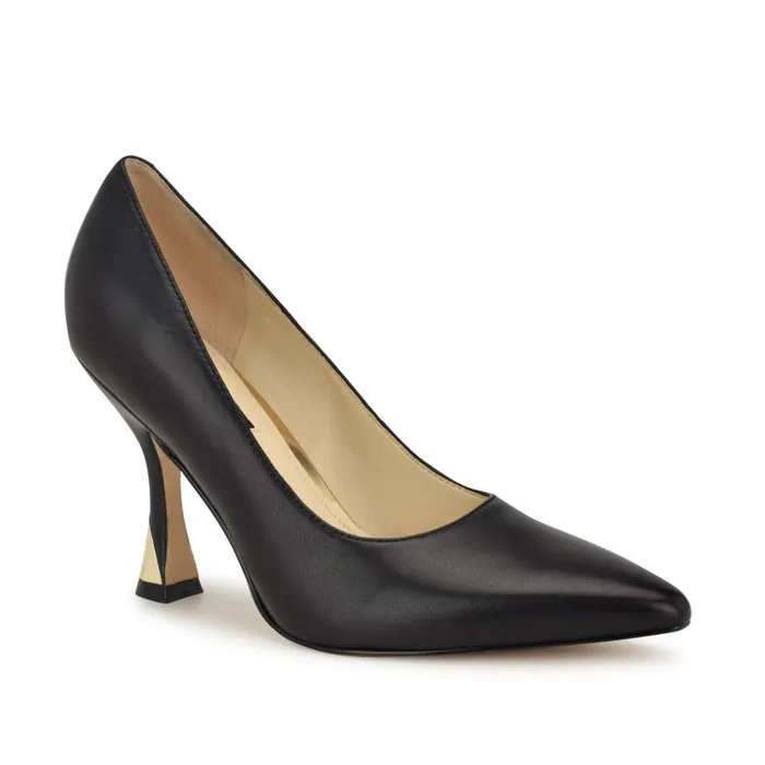 Vylot Pointy Toe Pumps Black Leather Women Nine West Heels
