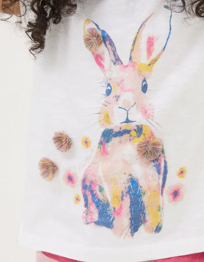 Watercolour Bunny TShirt Natural White Girls FatFace Tops and TShirts