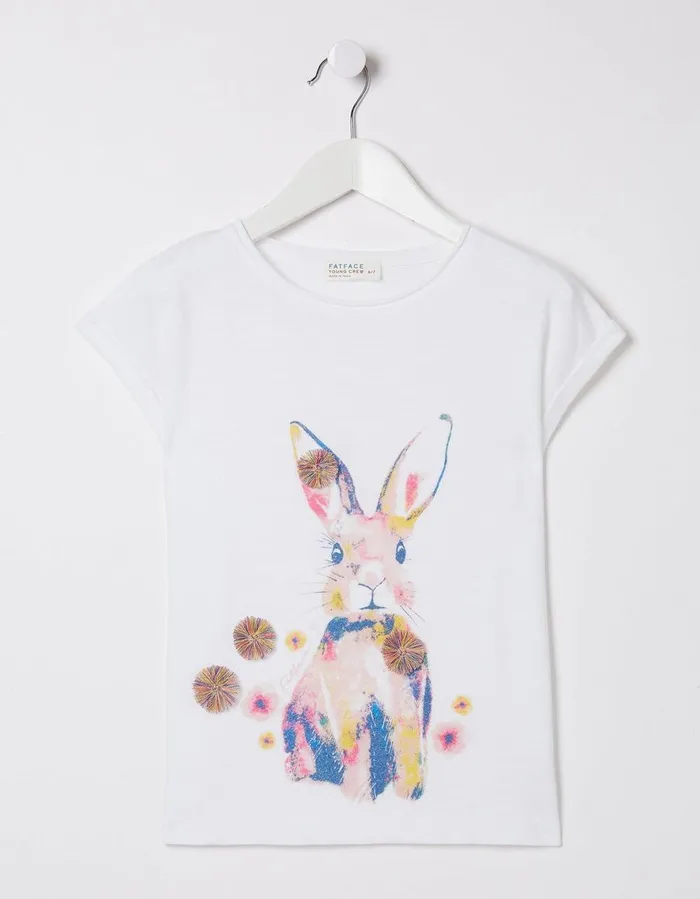 Watercolour Bunny TShirt Natural White Girls FatFace Tops and TShirts