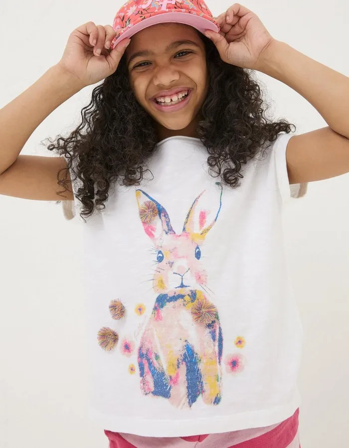 Watercolour Bunny TShirt Natural White Girls FatFace Tops and TShirts