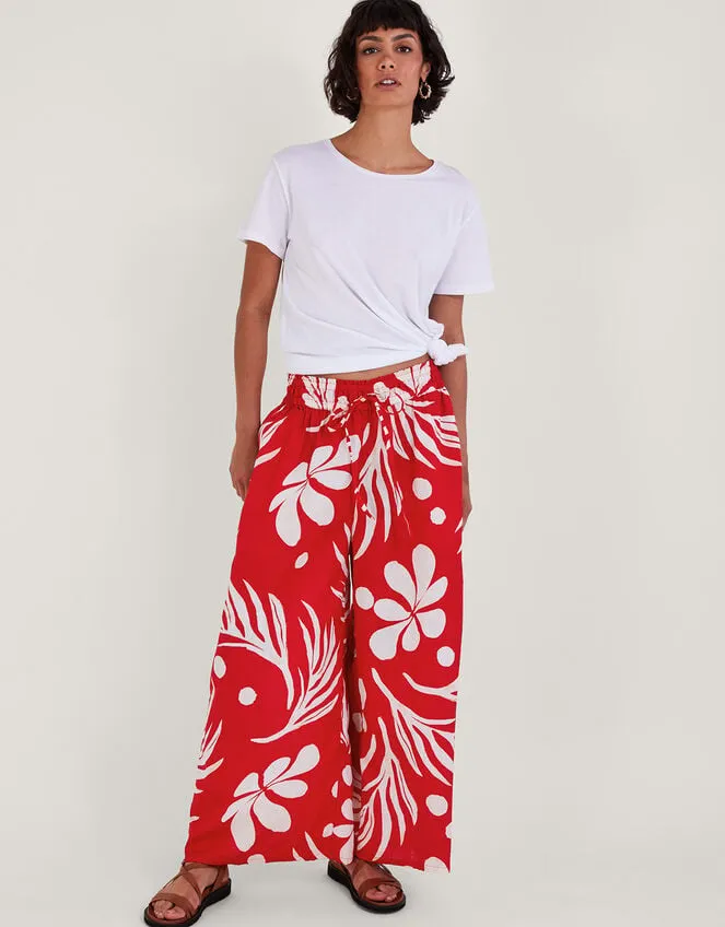 Wide Leg Palm Print Trousers Red Women Monsoon Beachwear and Swimwear
