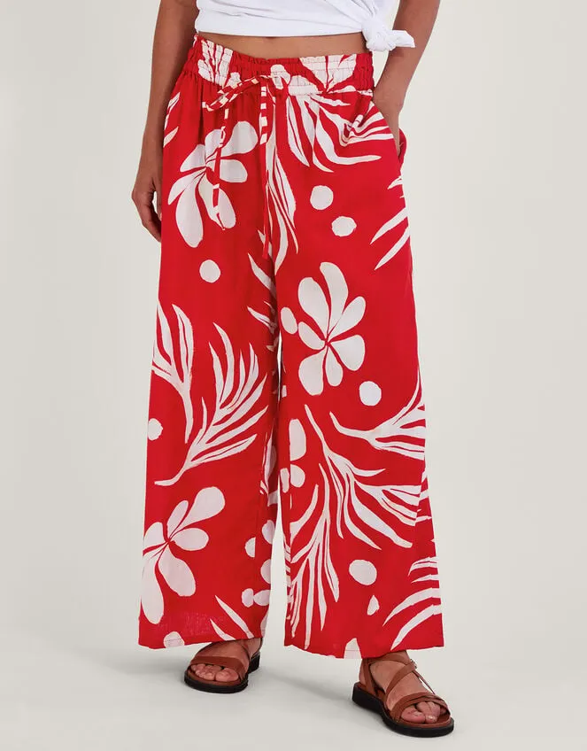 Wide Leg Palm Print Trousers Red Women Monsoon Beachwear and Swimwear