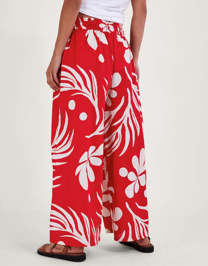 Wide Leg Palm Print Trousers Red Women Monsoon Beachwear and Swimwear