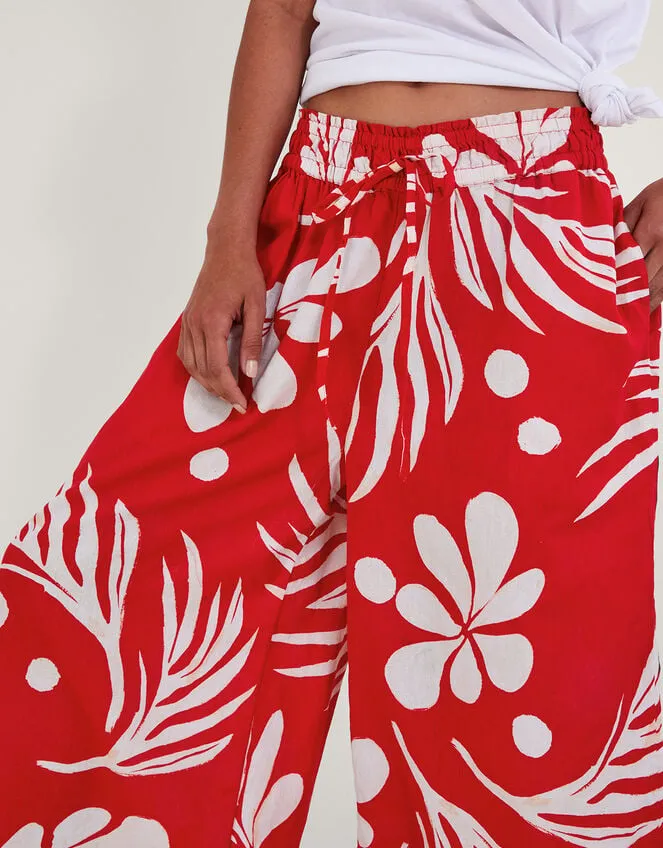 Wide Leg Palm Print Trousers Red Women Monsoon Beachwear and Swimwear