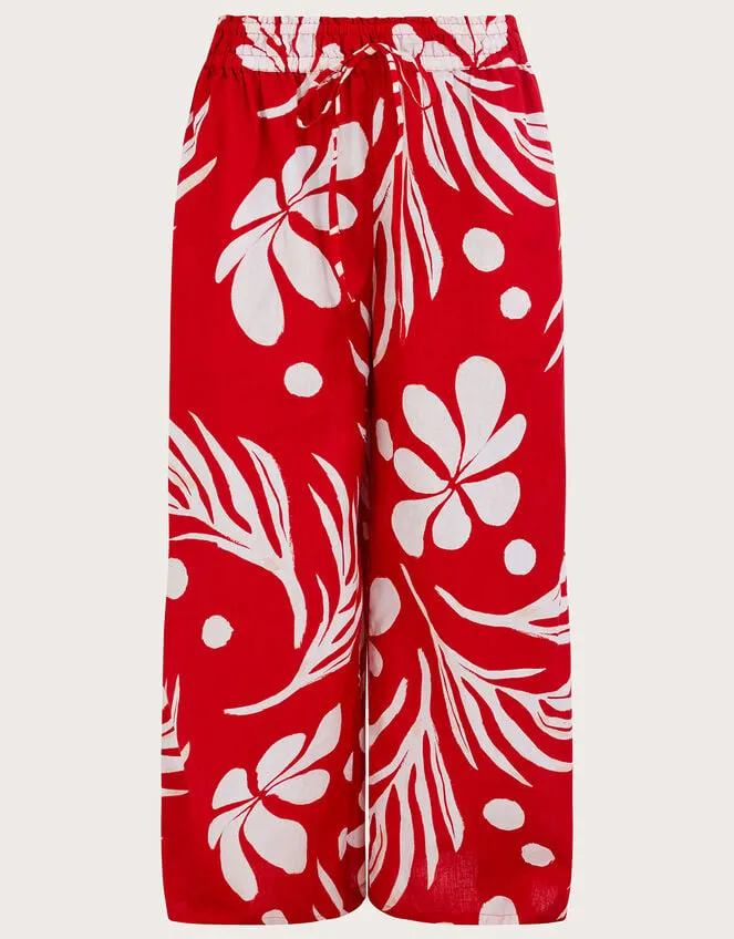 Wide Leg Palm Print Trousers Red Women Monsoon Beachwear and Swimwear
