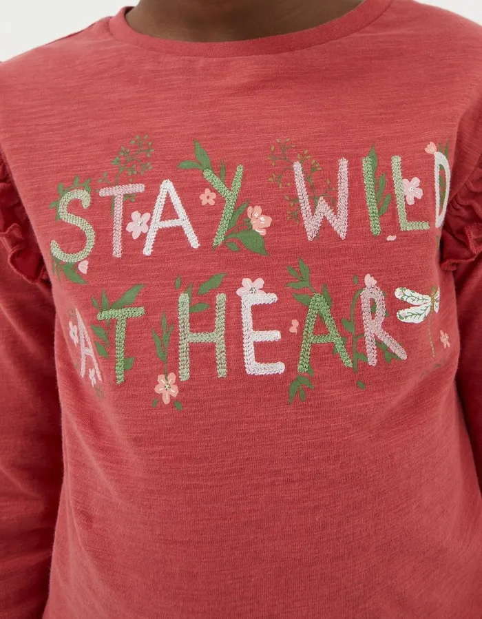 Wild At Heart Long Sleeve TShirt Washed Red Girls FatFace Tops and TShirts