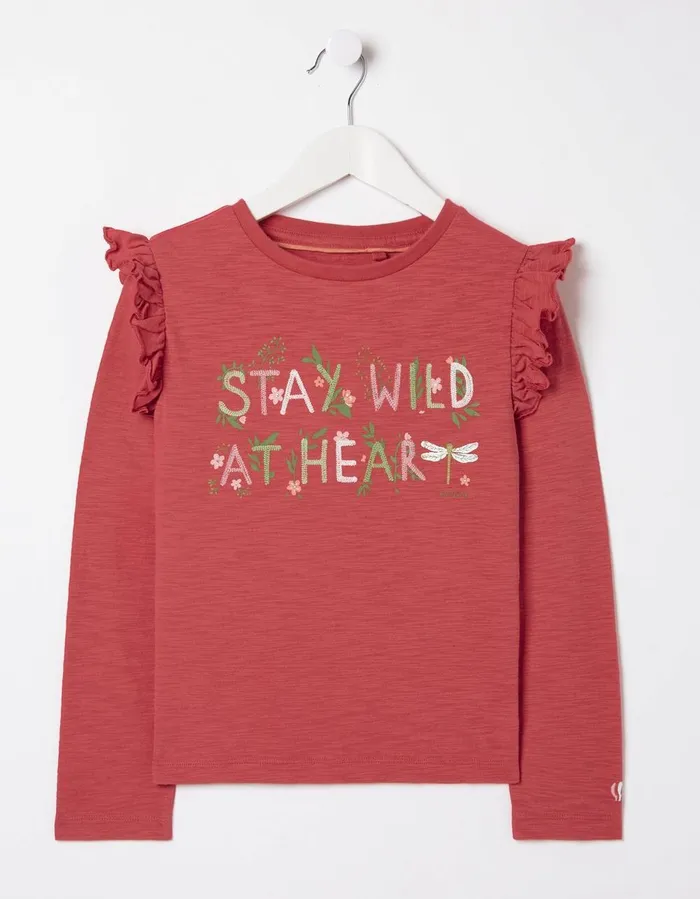 Wild At Heart Long Sleeve TShirt Washed Red Girls FatFace Tops and TShirts