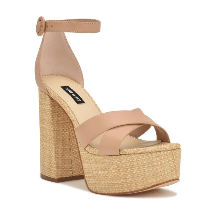 Willie Platform Sandals Barely Nude Raffia Women Nine West Sandals