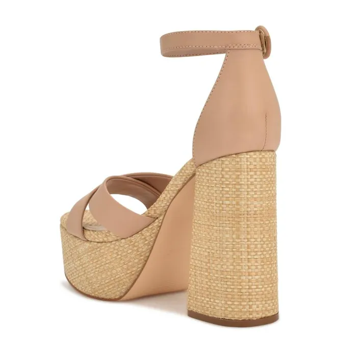 Willie Platform Sandals Barely Nude Raffia Women Nine West Sandals