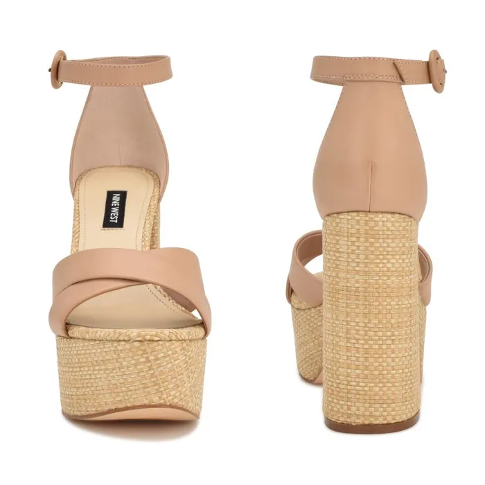 Willie Platform Sandals Barely Nude Raffia Women Nine West Sandals