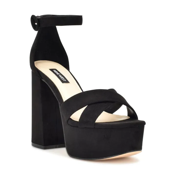 Willie Platform Sandals Black Suede Women Nine West Heels