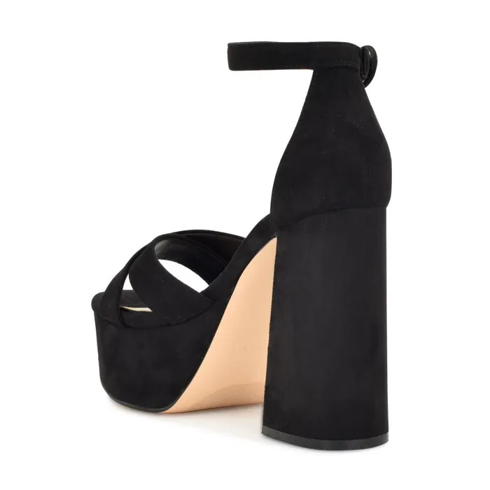 Willie Platform Sandals Black Suede Women Nine West Heels