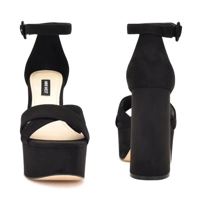 Willie Platform Sandals Black Suede Women Nine West Heels