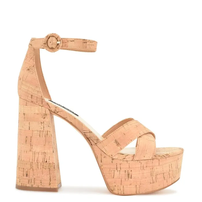 Willie Platform Sandals Natural Cork Women Nine West Heels