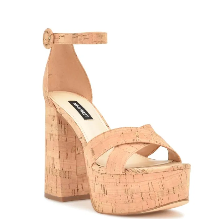 Willie Platform Sandals Natural Cork Women Nine West Heels