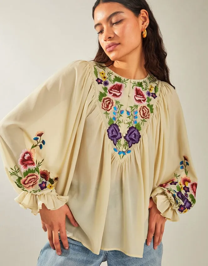 Winny Embroidered Floral Blouse Ivory Women Monsoon Tops and Blouses