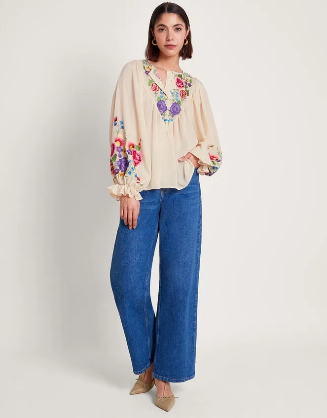 Winny Embroidered Floral Blouse Ivory Women Monsoon Tops and Blouses