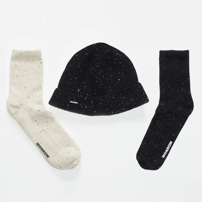 Women Accessories MONROW Cashmere Neps Black Beanie Gift Set Black