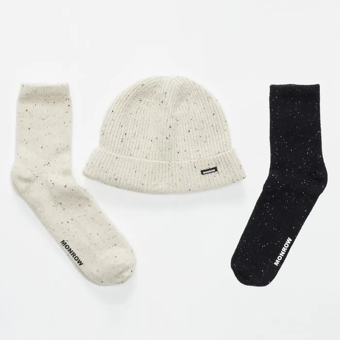 Women Accessories MONROW Cashmere Neps Cream Beanie Gift Set Cream