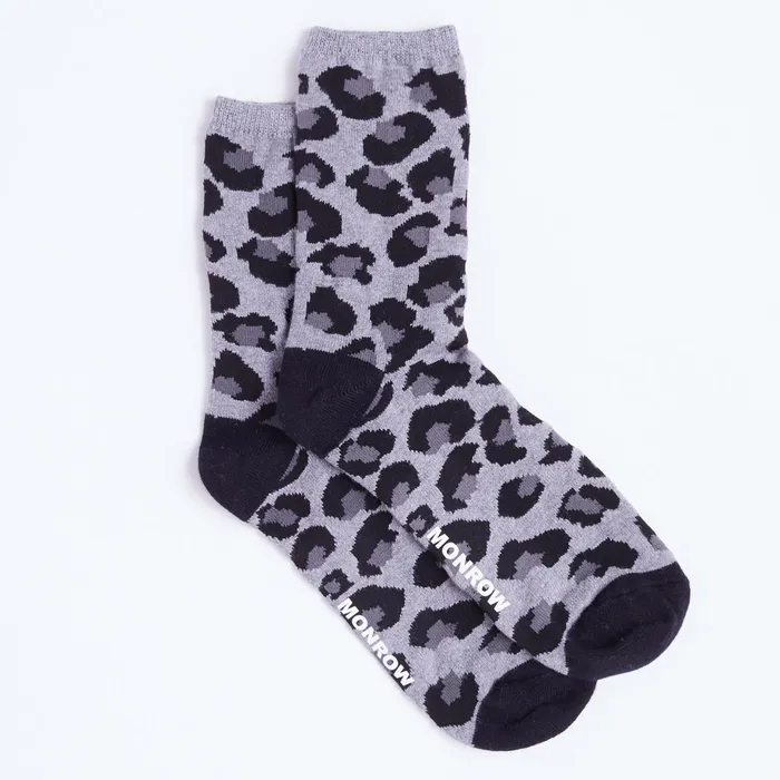 Women Accessories MONROW Leopard Calf Socks Heather Grey