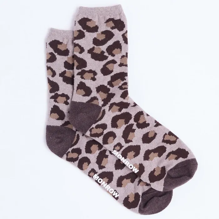 Women Accessories MONROW Leopard Calf Socks Iced Coffee