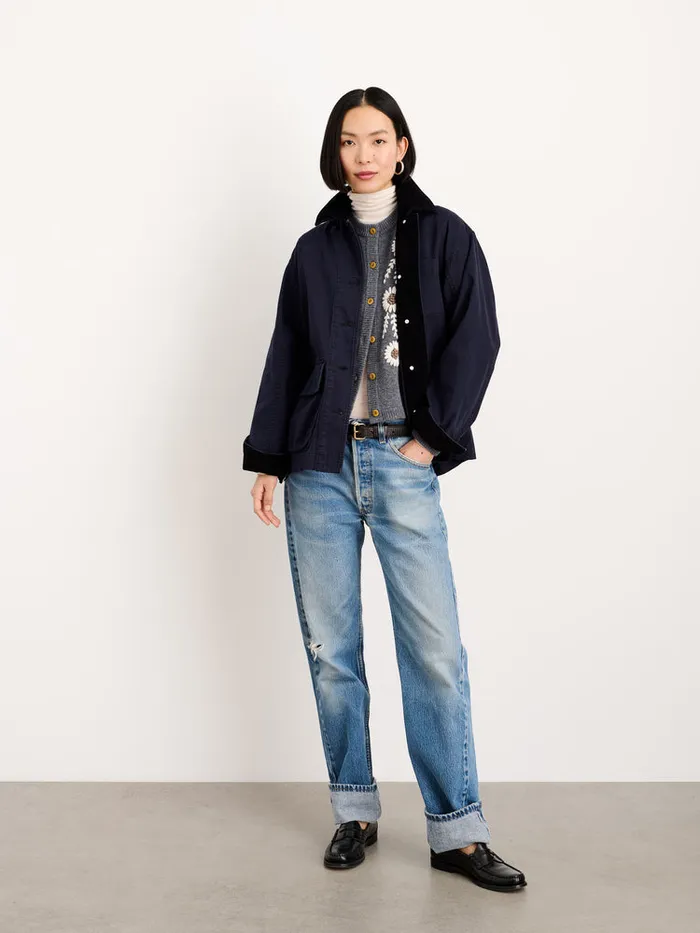 Women Alex Mill Jackets Outerwear Mel Jacket In Herringbone Cotton Dark Navy