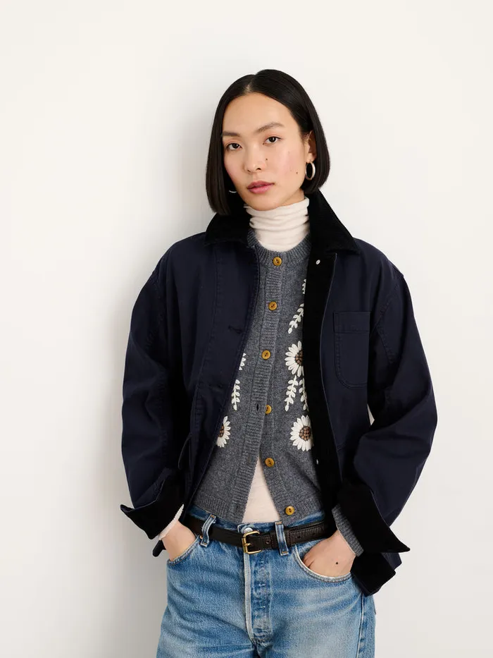 Women Alex Mill Jackets Outerwear Mel Jacket In Herringbone Cotton Dark Navy