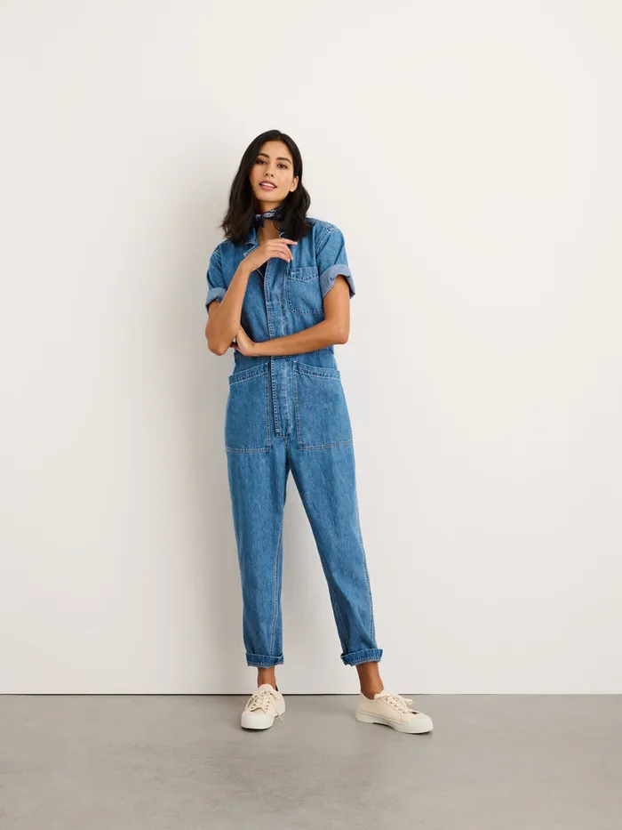 Women Alex Mill Jumpsuits Standard Short Sleeve Jumpsuit In Denim