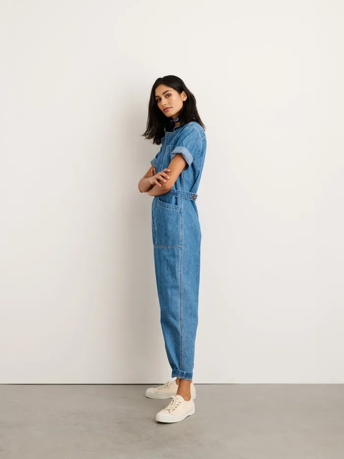 Women Alex Mill Jumpsuits Standard Short Sleeve Jumpsuit In Denim
