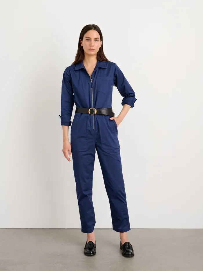 Women Alex Mill Jumpsuits Standard Zip Front Jumpsuit In Cotton Twill Marine Blue