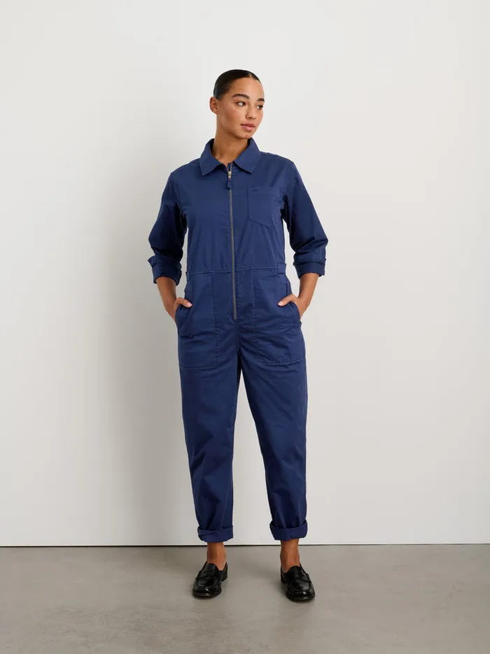 Women Alex Mill Jumpsuits Standard Zip Front Jumpsuit In Cotton Twill Marine Blue