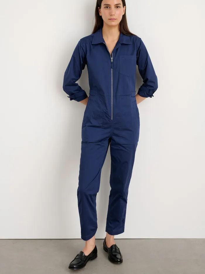 Women Alex Mill Jumpsuits Standard Zip Front Jumpsuit In Cotton Twill Marine Blue