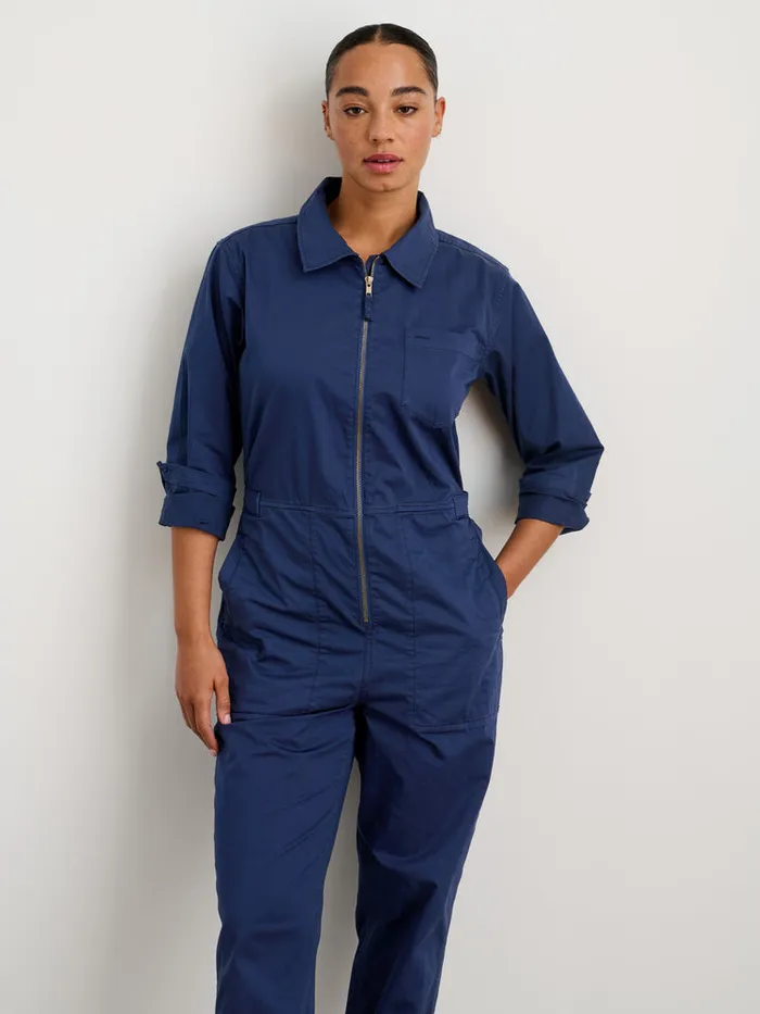Women Alex Mill Jumpsuits Standard Zip Front Jumpsuit In Cotton Twill Marine Blue