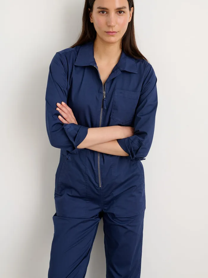Women Alex Mill Jumpsuits Standard Zip Front Jumpsuit In Cotton Twill Marine Blue