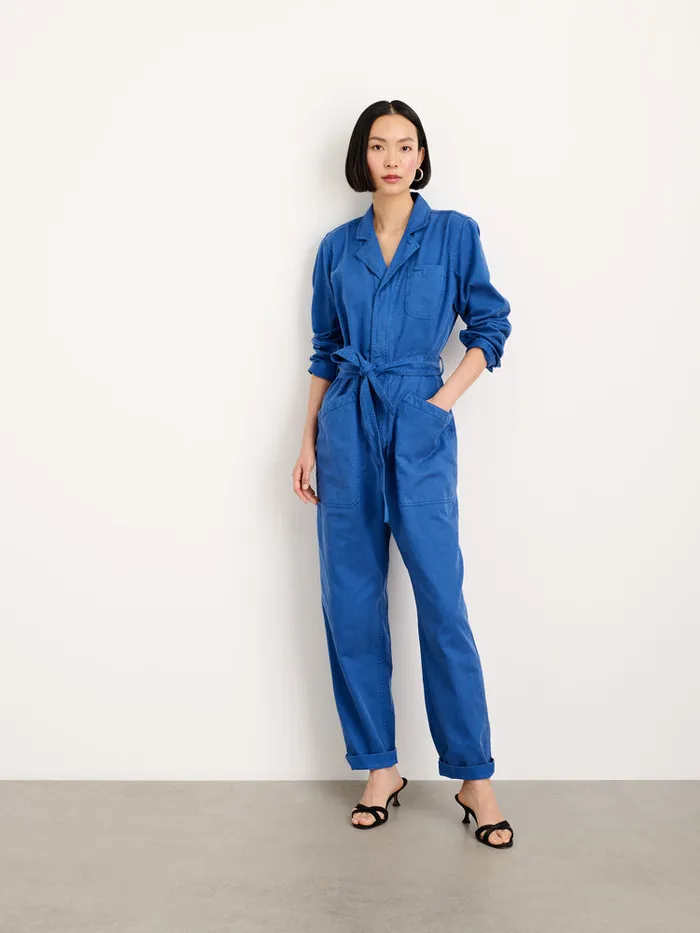 Women Alex Mill Jumpsuits Standard Zip Jumpsuit In Drapey Cotton Twill Washed Cobalt