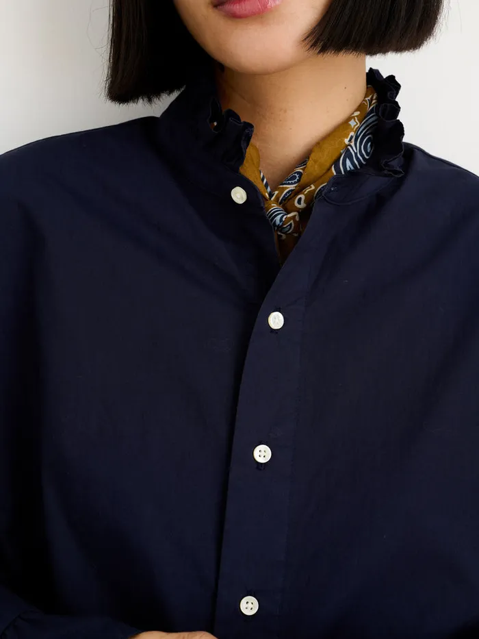 Women Alex Mill Shirts Tops Easy Ruffle Shirt In Paper Poplin Dark Navy