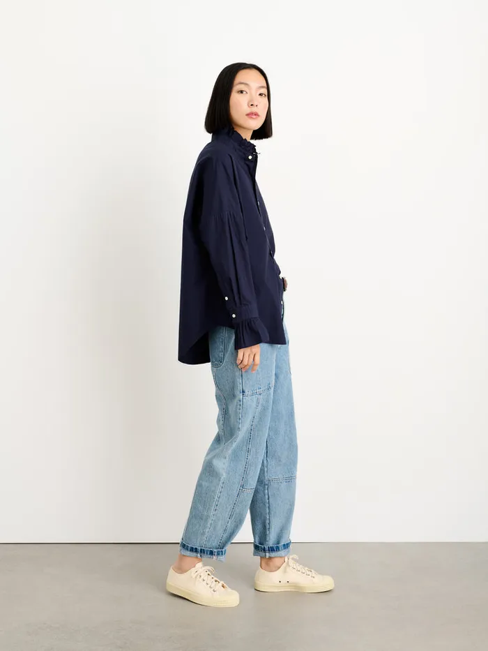 Women Alex Mill Shirts Tops Easy Ruffle Shirt In Paper Poplin Dark Navy