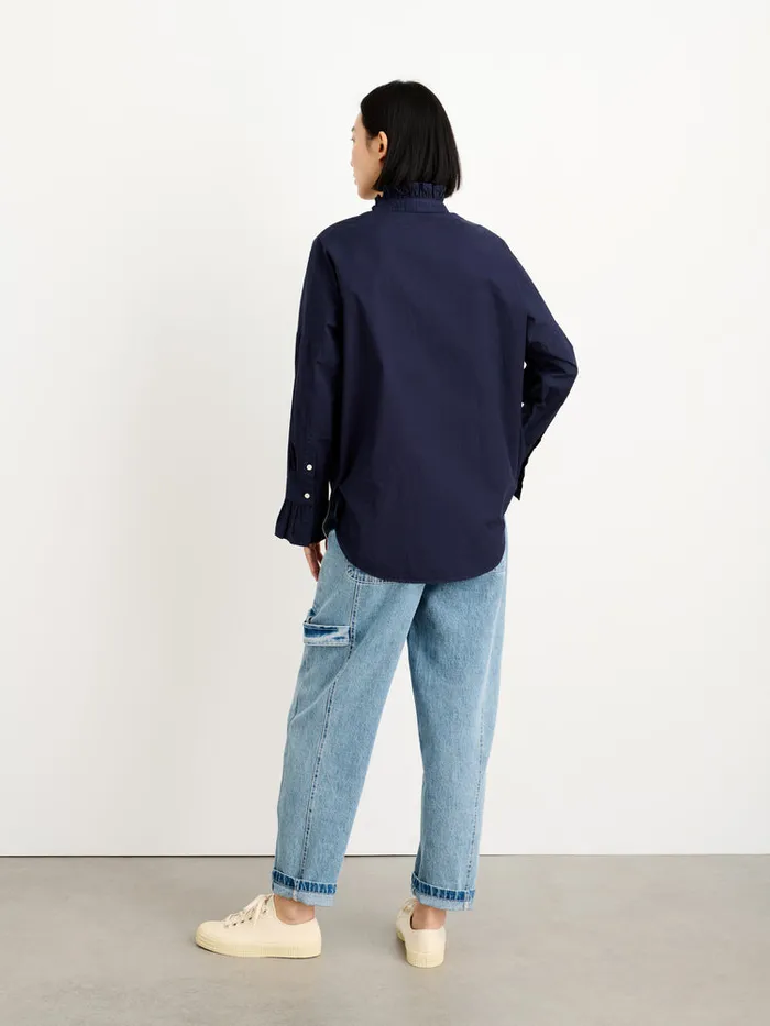 Women Alex Mill Shirts Tops Easy Ruffle Shirt In Paper Poplin Dark Navy