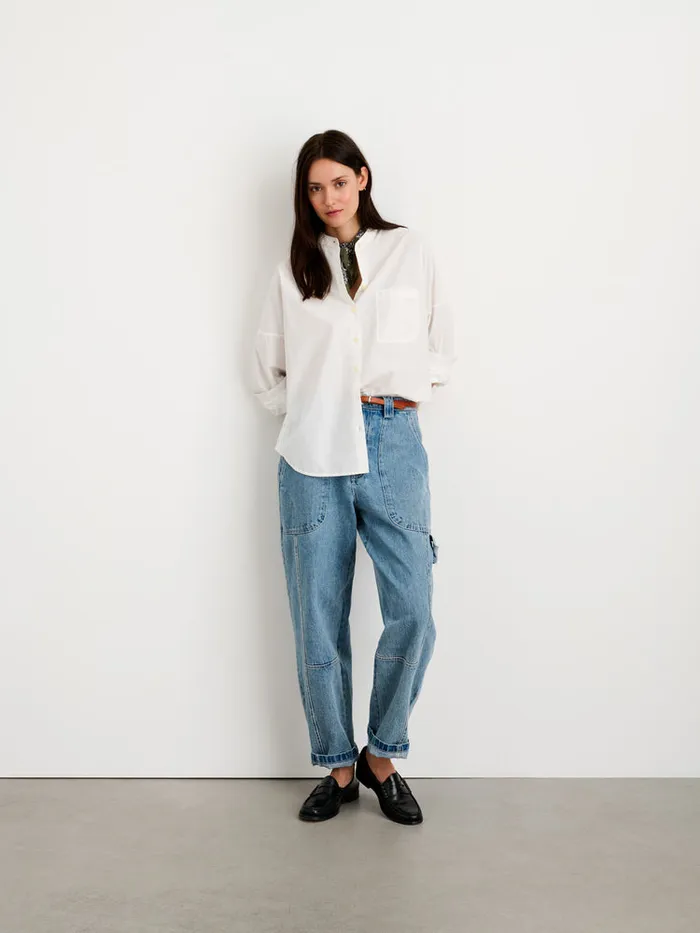Women Alex Mill Shirts Tops Jo Collarless Shirt In Paper Poplin
