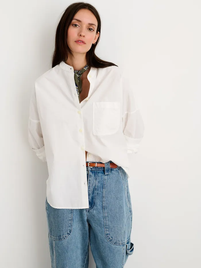 Women Alex Mill Shirts Tops Jo Collarless Shirt In Paper Poplin