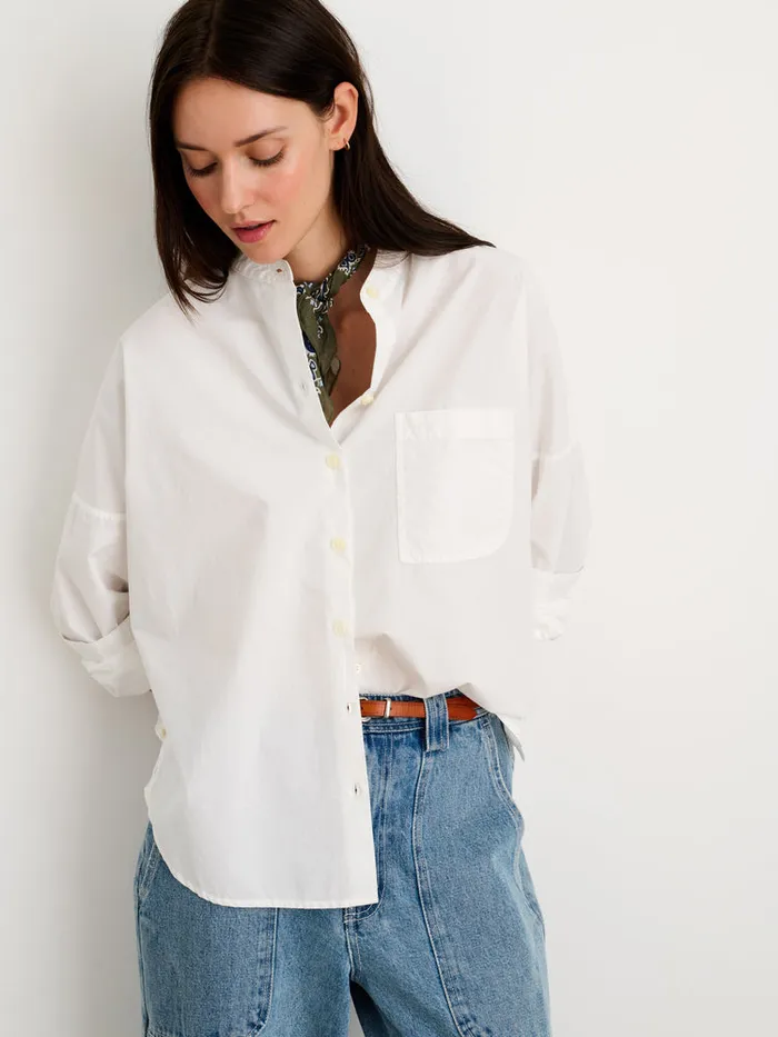 Women Alex Mill Shirts Tops Jo Collarless Shirt In Paper Poplin