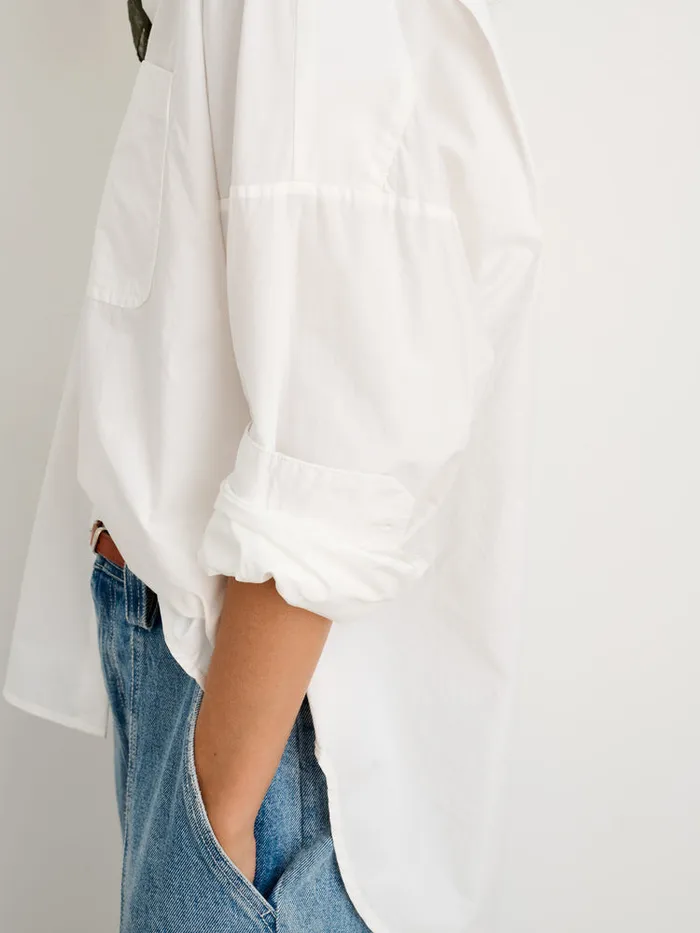 Women Alex Mill Shirts Tops Jo Collarless Shirt In Paper Poplin