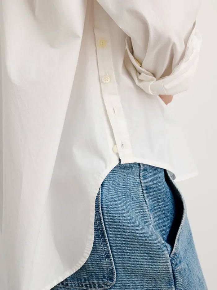 Women Alex Mill Shirts Tops Jo Collarless Shirt In Paper Poplin