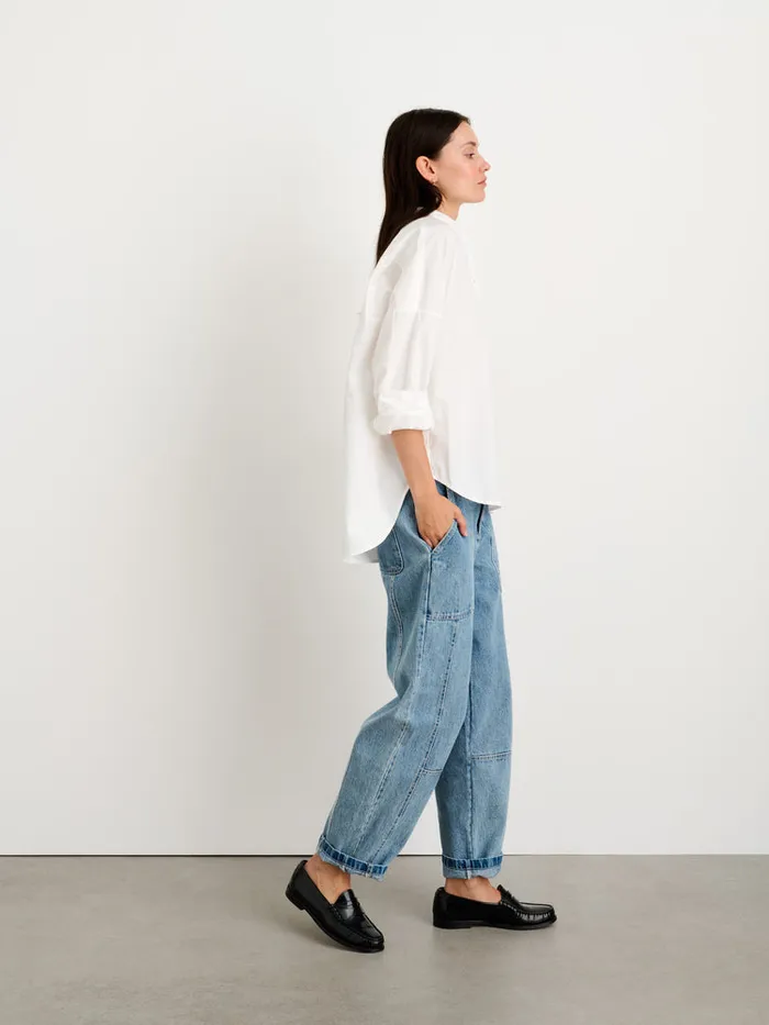 Women Alex Mill Shirts Tops Jo Collarless Shirt In Paper Poplin