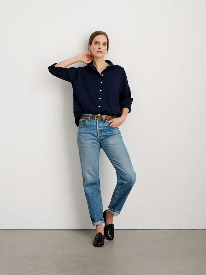 Women Alex Mill Shirts Tops Jo Shirt In Paper Poplin Dark Navy